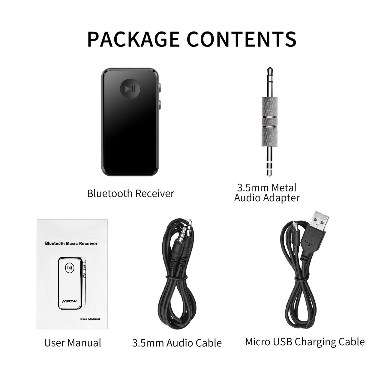 Wireless Audio Receiver BT15 - Bluetooth 5.0, 3.5mm - Black